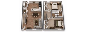 2 Bed 2 Bath Renovated Townhouse 3D Floor Plan