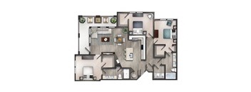 3 bedroom 2 bathroom Floor plan A at Century University City, Charlotte, 28213