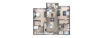 2 bedroom 2 bathroom Floor plan C at Century University City, Charlotte