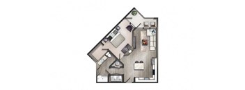 1 bedroom 1 bathroom Floor plan F at Century University City, Charlotte, 28213