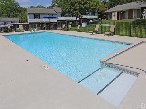a large swimming pool with a fence around it