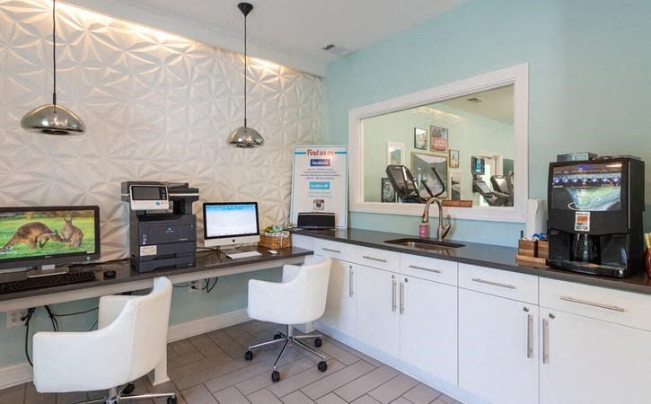 Business and coffee station at Oasis at Twinwood in Wilmington, NC