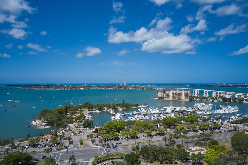 a view of the harbor and the city