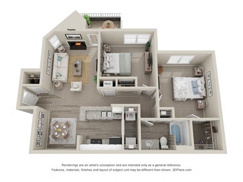 2 bedroom 1 bathroom Oak floor plan at Amberwood at Lochmere, Charleston, SC
