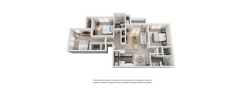 3 bedroom 2 bathroom floor plan at Palmetto Place apartments, Fort Mill, SC