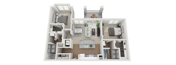 a floor plan of a two bedroom apartment with two bathrooms and a balcony