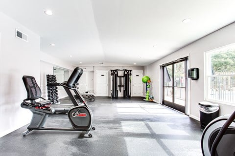 Spacious fitness center with large windows Spacious fitness center with large windows at Parkside at Sandy Springs Atlanta, GA