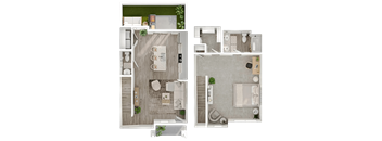 A floor plan of a house with a living room, kitchen, and bathroom.