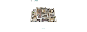 A floor plan of a 3 bedroom, 2 bathroom apartment sized at 1,882 sq ft.