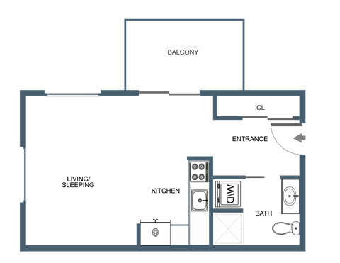 Studio 1 bath 1  S1 Floor Planat Latitude at South Portland Apartment, Maine, 04106