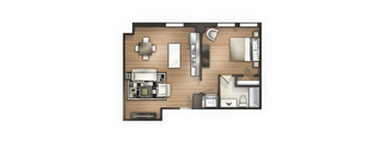 The Neo classic one bedroom floor plan at Land Bank Lofts in Columbia, SC