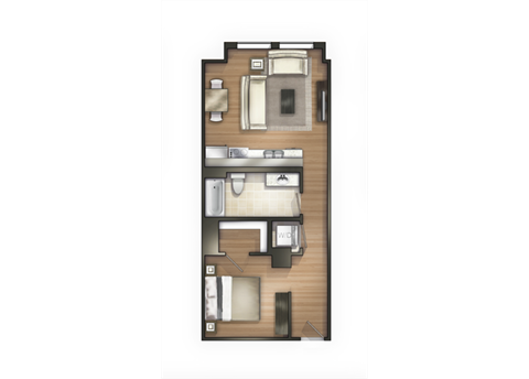 The Tabernacle one bedroom floor plan at Land Bank Lofts in Columbia, SC
