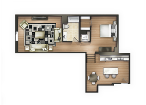 The Taylor one bedroom floor plan at Land Bank Lofts in Columbia, SC