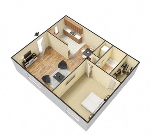 Retreat at Palm Pointe Apartments, North Charleston South Carolina, 1x1 3D floorplan