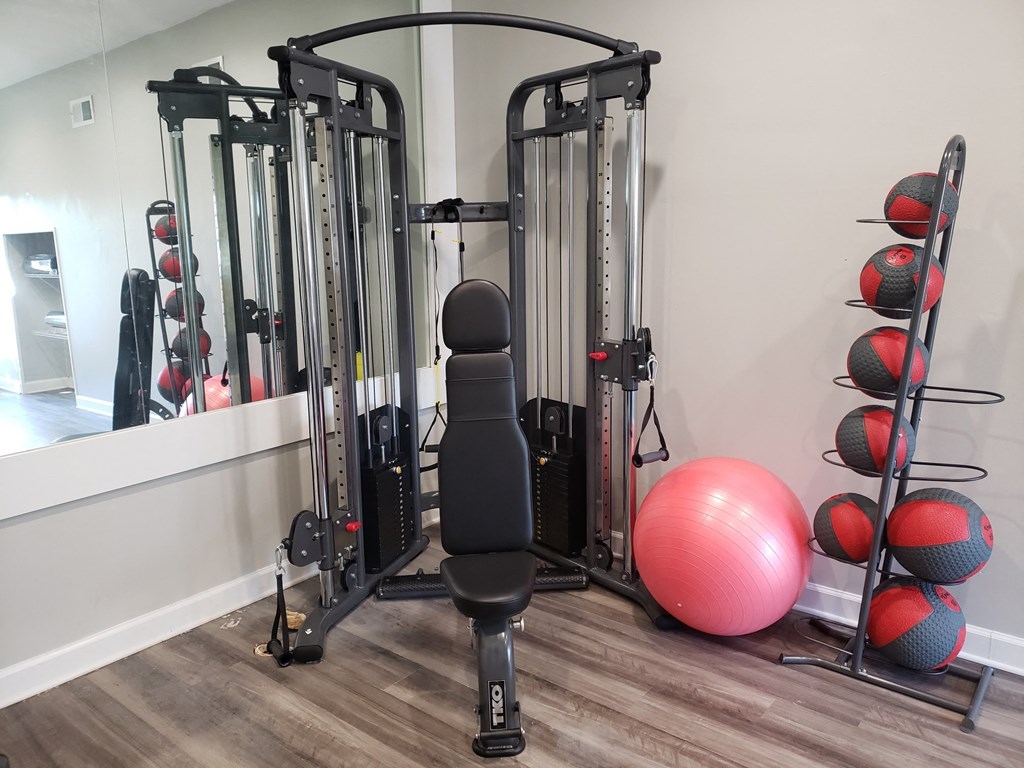 a home gym with treadmills and exercise balls at Summit East Ridge, East Ridge, TN 37412