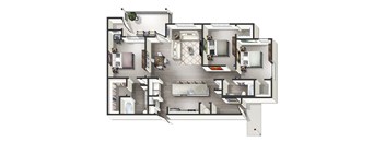 3 bed 2 bathroom B Beijing Floor Plan at Century Belmont Station, Louisville
