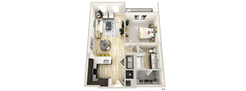 A four bedroom apartment with a living room, dining room, kitchen and bathrooms.
