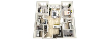 A top-down view of a well-organized apartment layout.