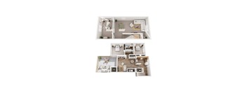 A set of three images showing different layouts of a house.