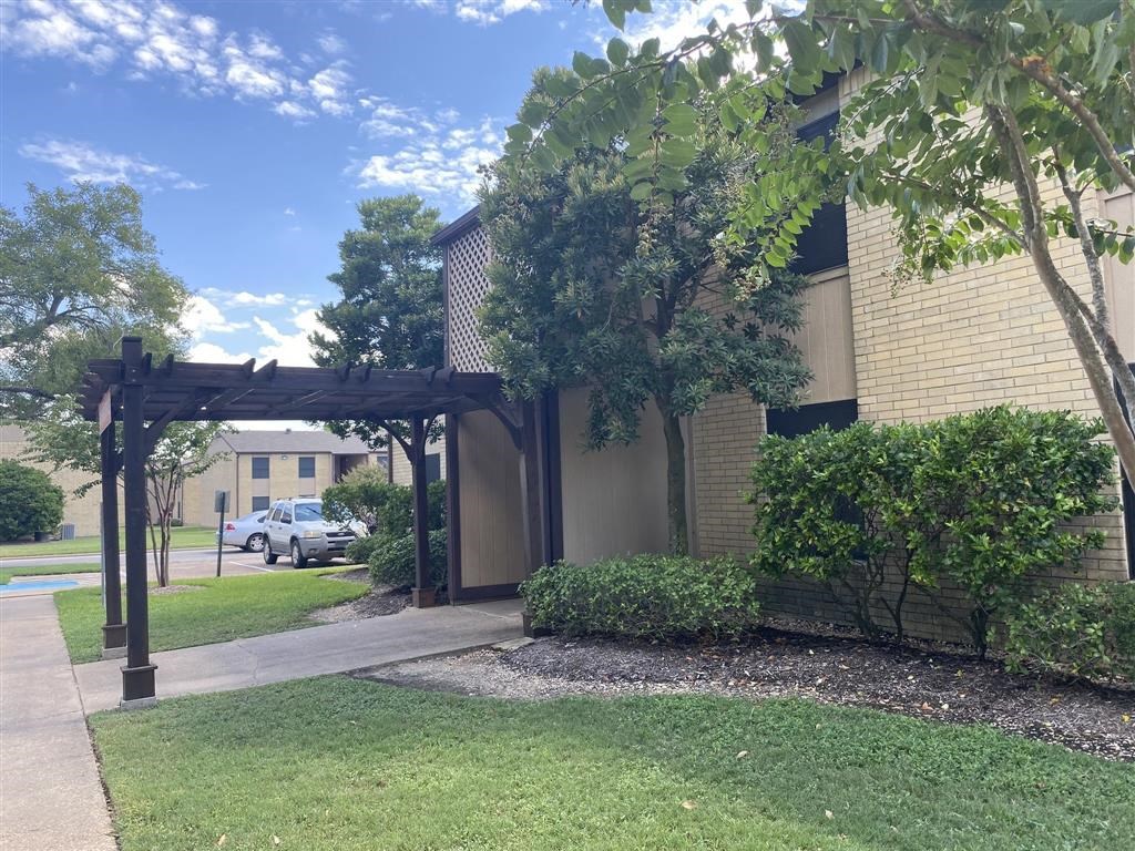 a building with awnings on the side of it
