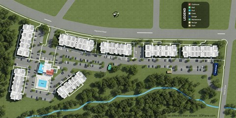 a map of a resort area with buildings and a parking lot