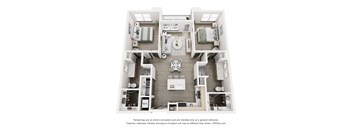 A floor plan of a house with a kitchen, living room, dining room, and two bedrooms.