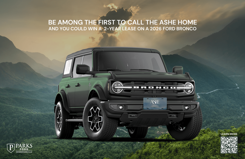 An advertisement for a Ford Bronco with a QR code and a contest to win a 2-year lease.