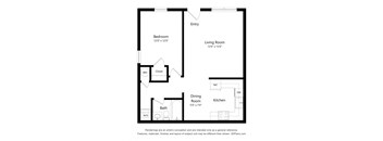 a floor plan of a studio apartment with a bedroom and a living room