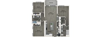 3 Bedroom 2 Bathroom B Floor plan at The Charles Apartments, Destin, FL