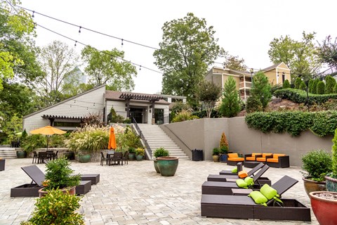 Patio at The Halsten at Vinings Mountain Apartments, Georgia, 30339