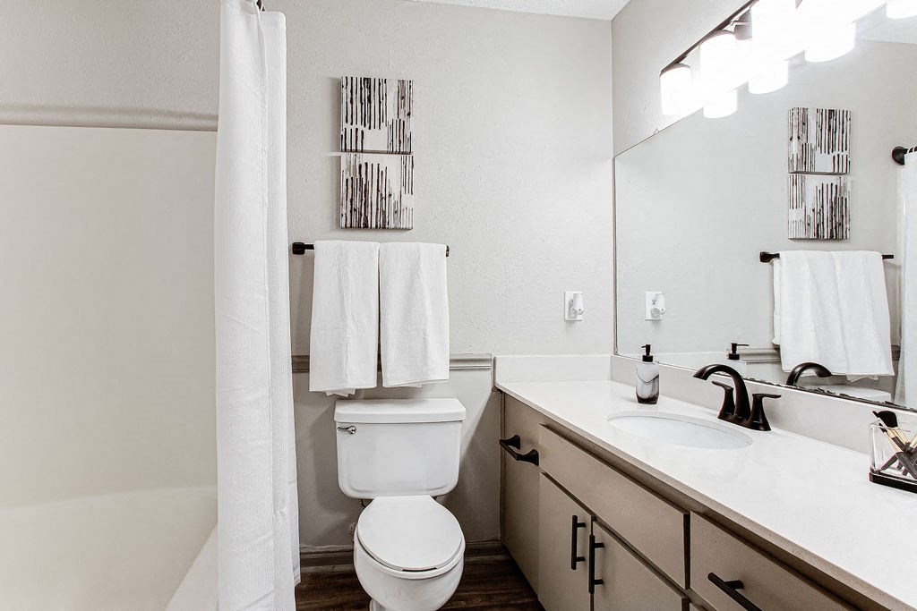 a bathroom with a toilet sink and bathtub at The Laurel, Georgia