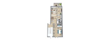 3d top view of a floor plan of a modern apartment