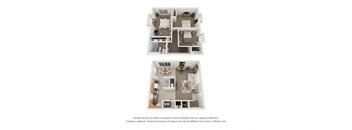 a stylized view of a 1 bedroom floor plan with a bathroom and living room