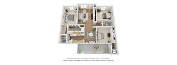 a stylized floor plan with a bedroom and living room