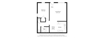 a floor plan of a studio apartment with a bedroom and a living room
