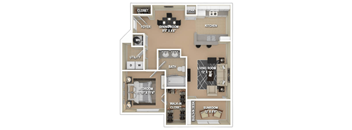 A diagram of a house layout with labeled rooms such as a kitchen, living room, and bedroom.