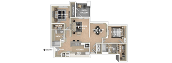 A floor plan of a two bedroom apartment.