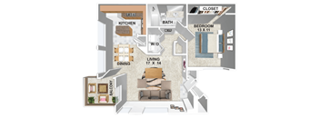 A floor plan of a home showing a living room, dining room, kitchen, and bedrooms.