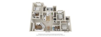 A 3D floor plan of an apartment with dimensions and a disclaimer at the bottom.