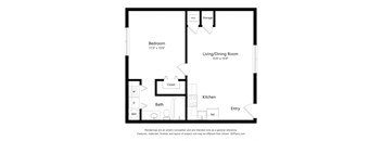 a floor plan of a studio apartment with a bedroom and a living room