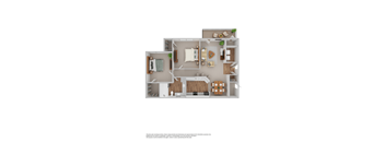 A floor plan of a two-bedroom apartment with a living room, kitchen, and bathroom.