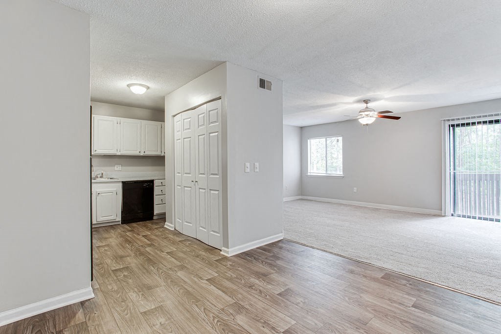 Interior living room and kitchen at Lory of Harbison, Columbia, SC