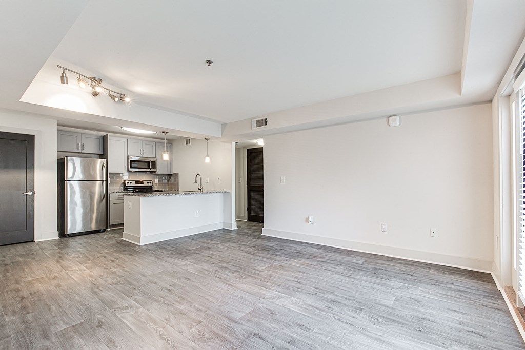 Living Area With Kitchen View at The Metro Apartments, Atlanta, 30339