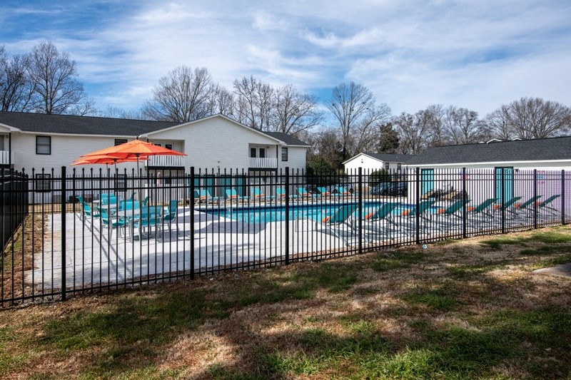 Aerial view of pool side1at The Cleo Apartments, Athens, AL, 35611