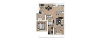 A floor plan of a house with a kitchen, living room, and bathrooms.
