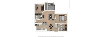 A floor plan of a house with a kitchen, living room, and bathroom.
