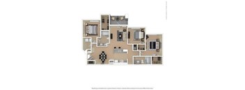 A floor plan of a house with a kitchen, living room, and bathrooms.