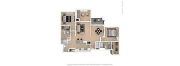 A floor plan of a house with a kitchen, living room, and two bedrooms.