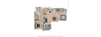 A floor plan of a house with a kitchen, living room, and two bedrooms.