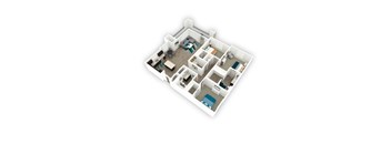 A 3D floor plan of a house with multiple rooms.